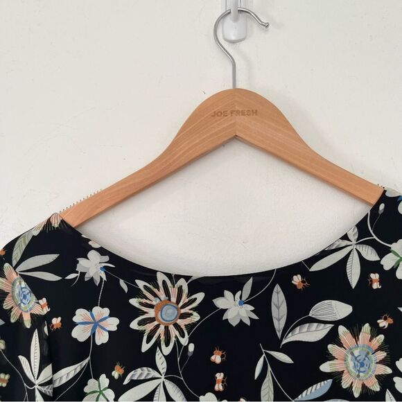 Equal Black Floral Long Sleeve Flowy Sequin Cuffs Shift Dress - Picture 9 of 11